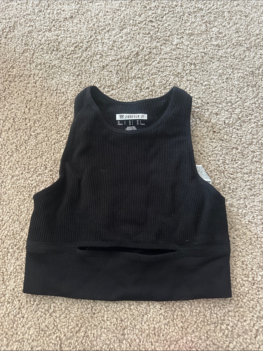 Forever 21 Black Ribbed Cutout Crop Top